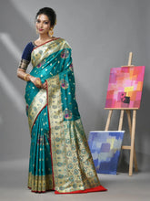 Teal Silk Banarasi Saree With Ethnic Motifs And Woven Designs-MA52BSL44910103